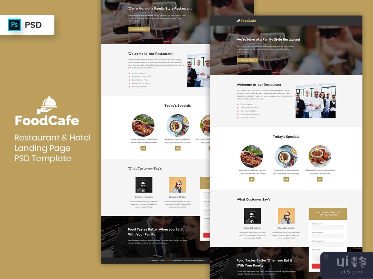 Restaurant & Hotel Landing Page PSD Template
