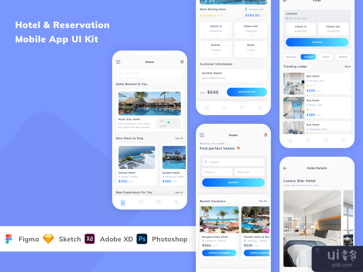 Hotel & Reservation Mobile App UI Kit