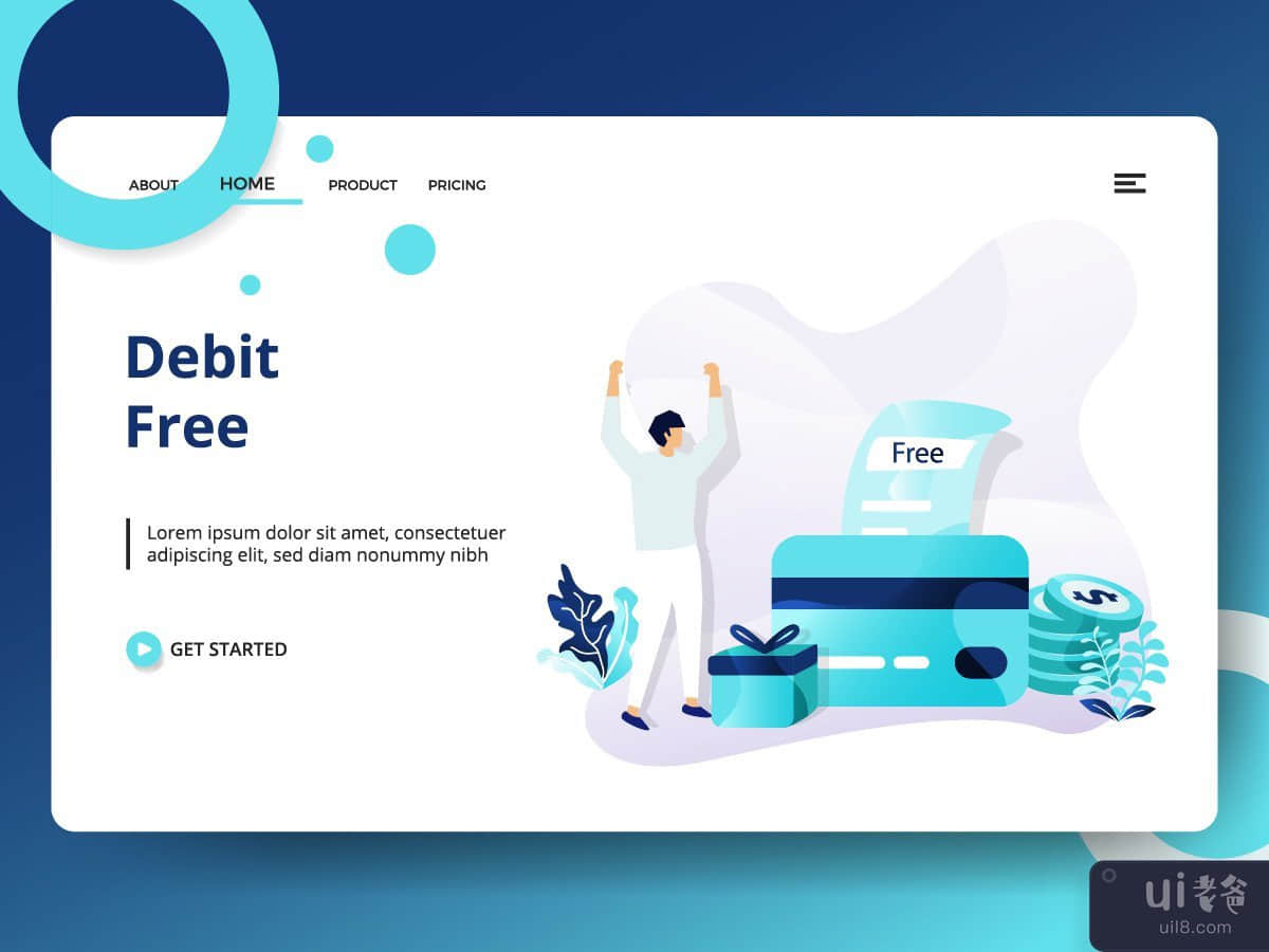 Landing page template of Debit Free