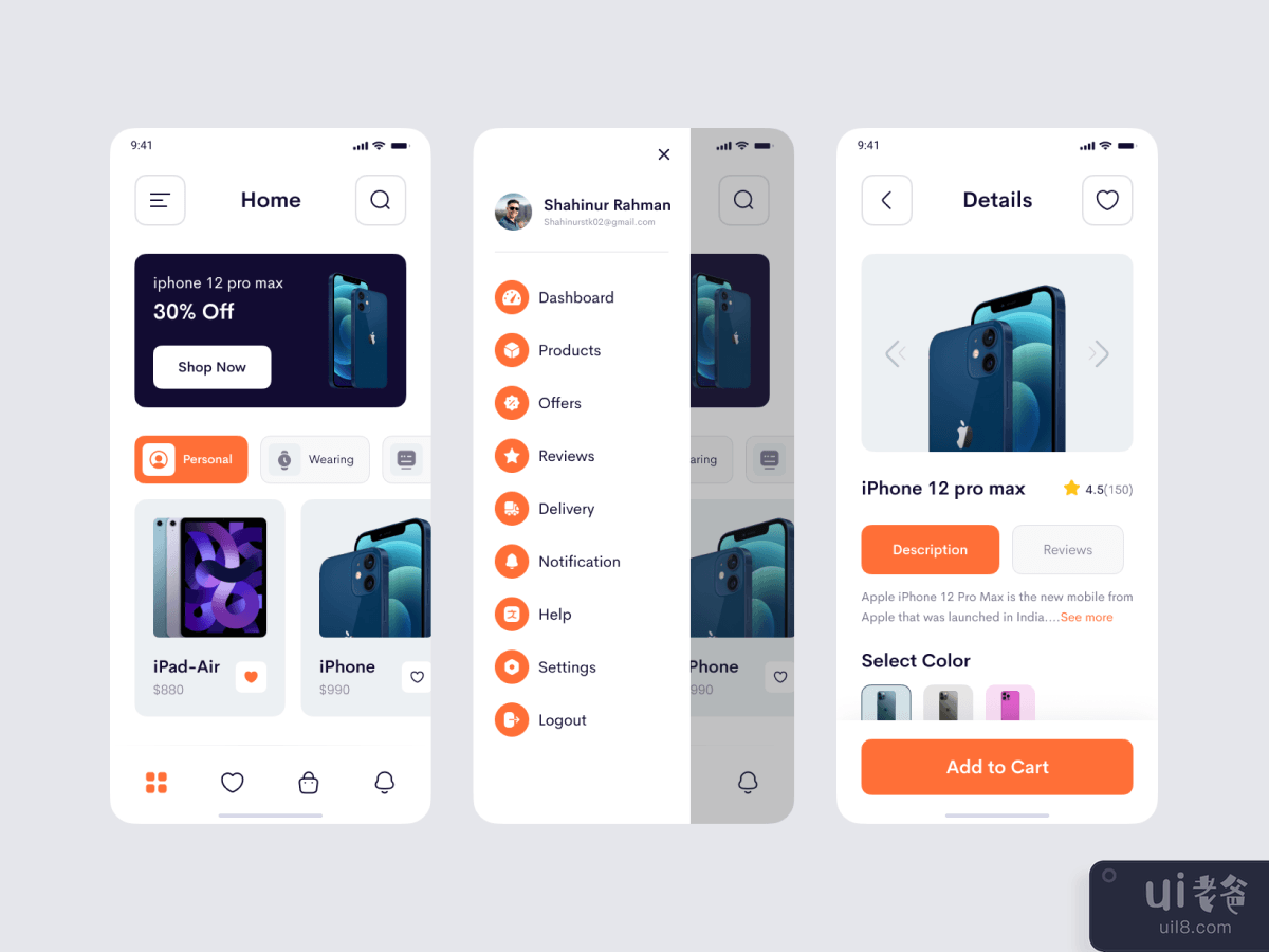 在线商店移动应用程序 UI 套件(Online Store Mobile App UI Kit)插图