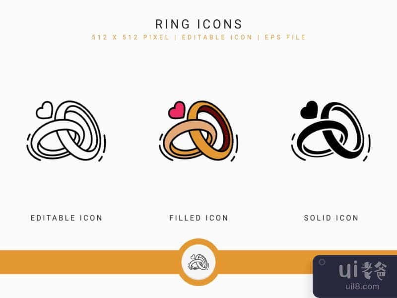 Ring icons set vector illustration with solid icon line style
