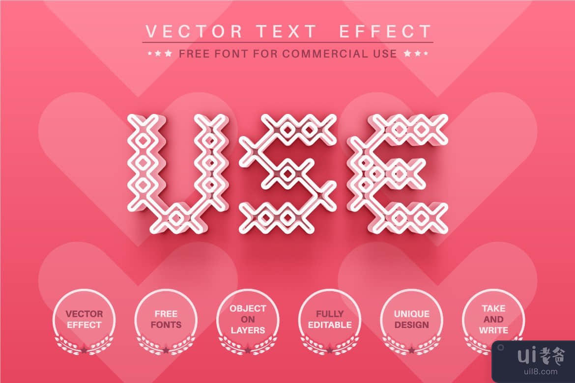 针织心-可编辑文本效果、字体样式(Knitted heart - editable text effect, font style)插图2