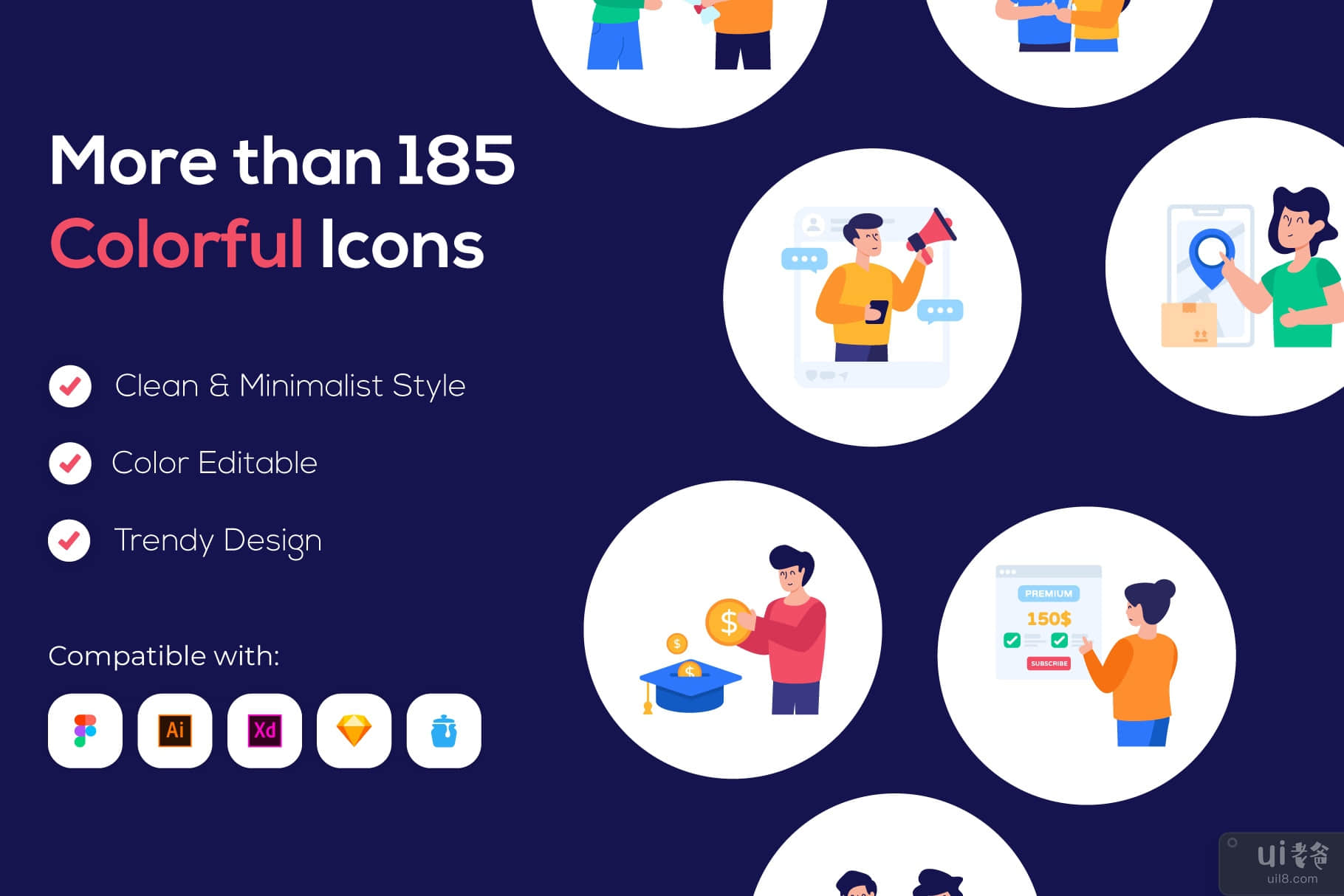 190 个基于扁平字符的图标(190 Flat Character-Based Icons)插图4