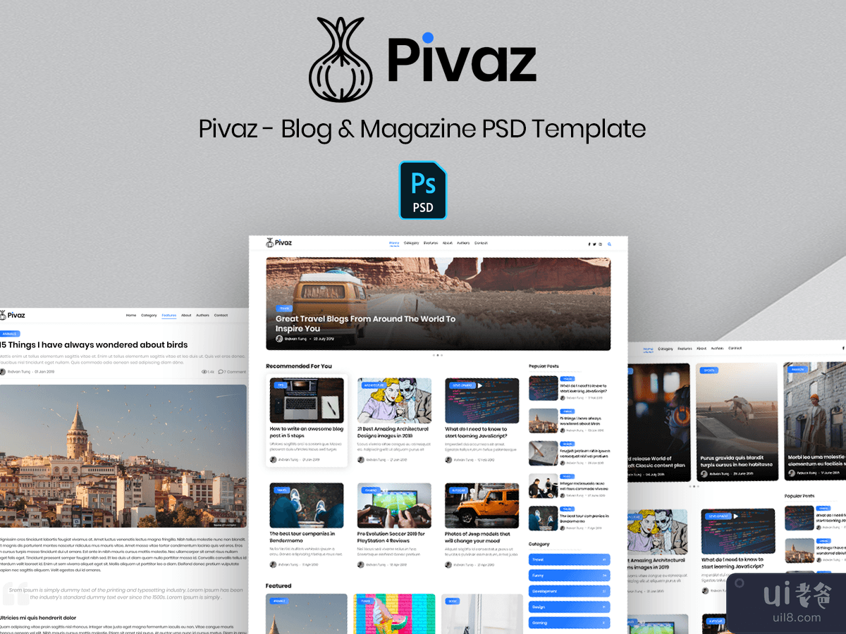 Pivaz - Blog & Magazine PSD Template