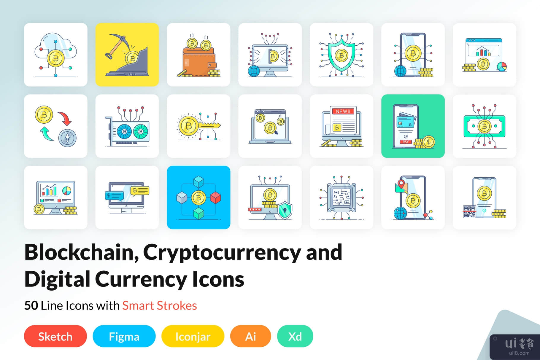 加密货币和区块链图标(Cryptocurrency and Blockchain Icons)插图