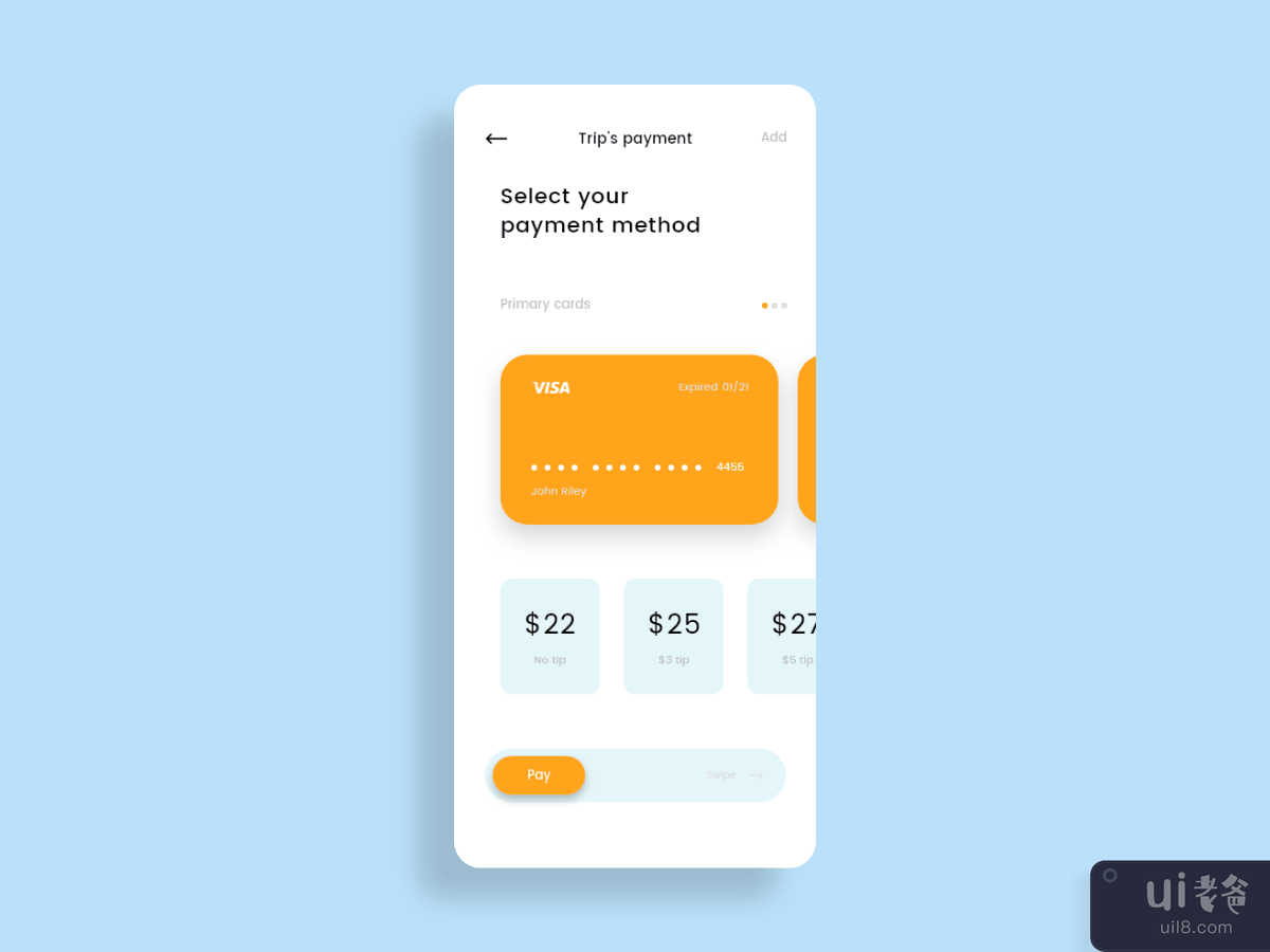 Trip's payment concept for Taxi app