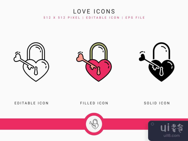 Love icons set vector illustration with solid icon line style