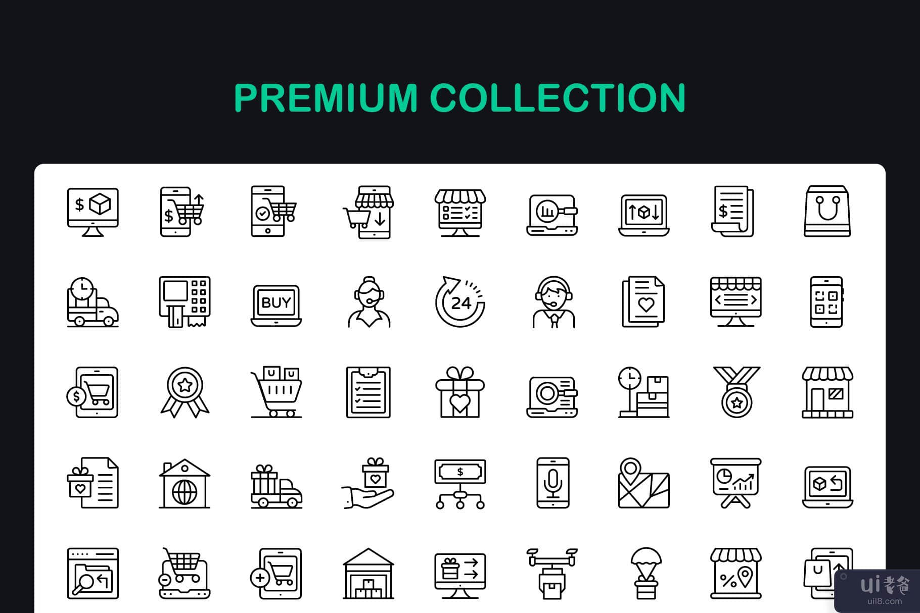 移动购物线性图标包(Mobile Shopping Linear Icons Pack)插图2