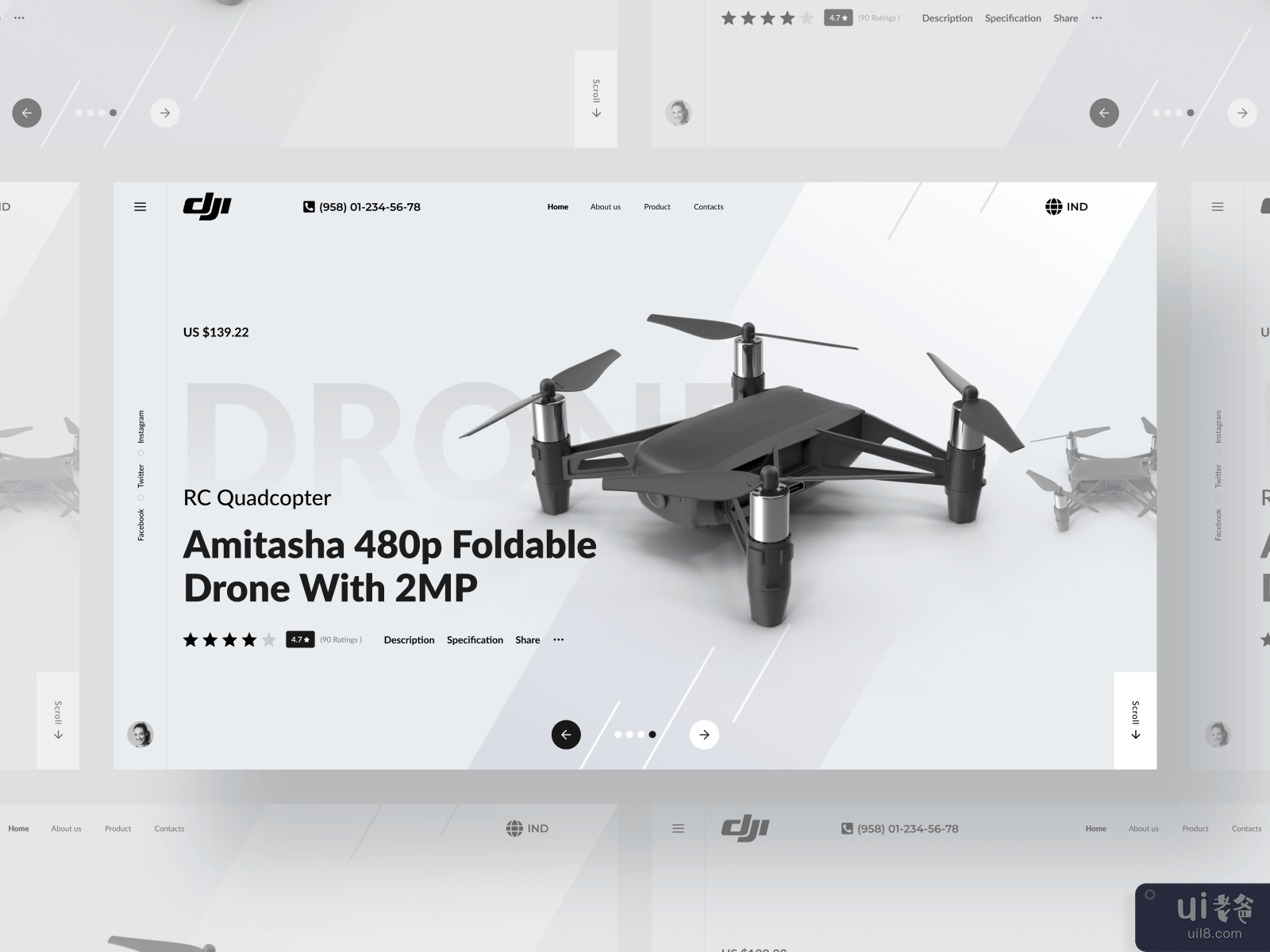 Web Design UI Kit Product Page Template - Drone Camera