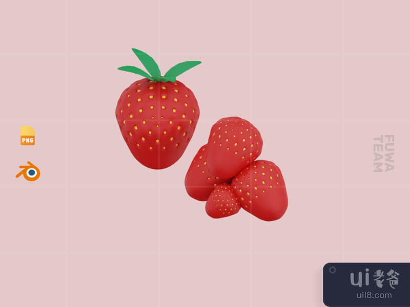 Cute 3D Fruit Illustration Pack - Strawberry