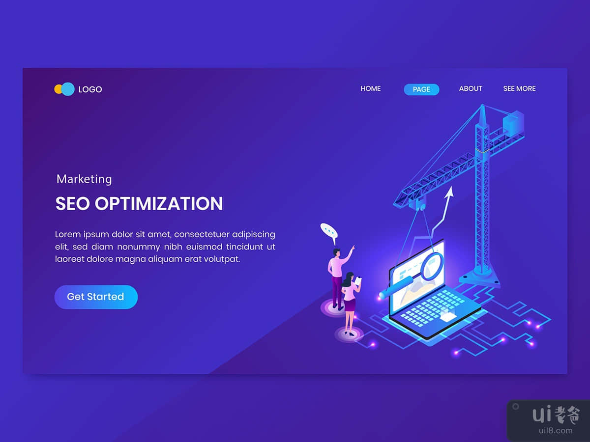 Search Engine Optimization Isometric Concept Landing Page