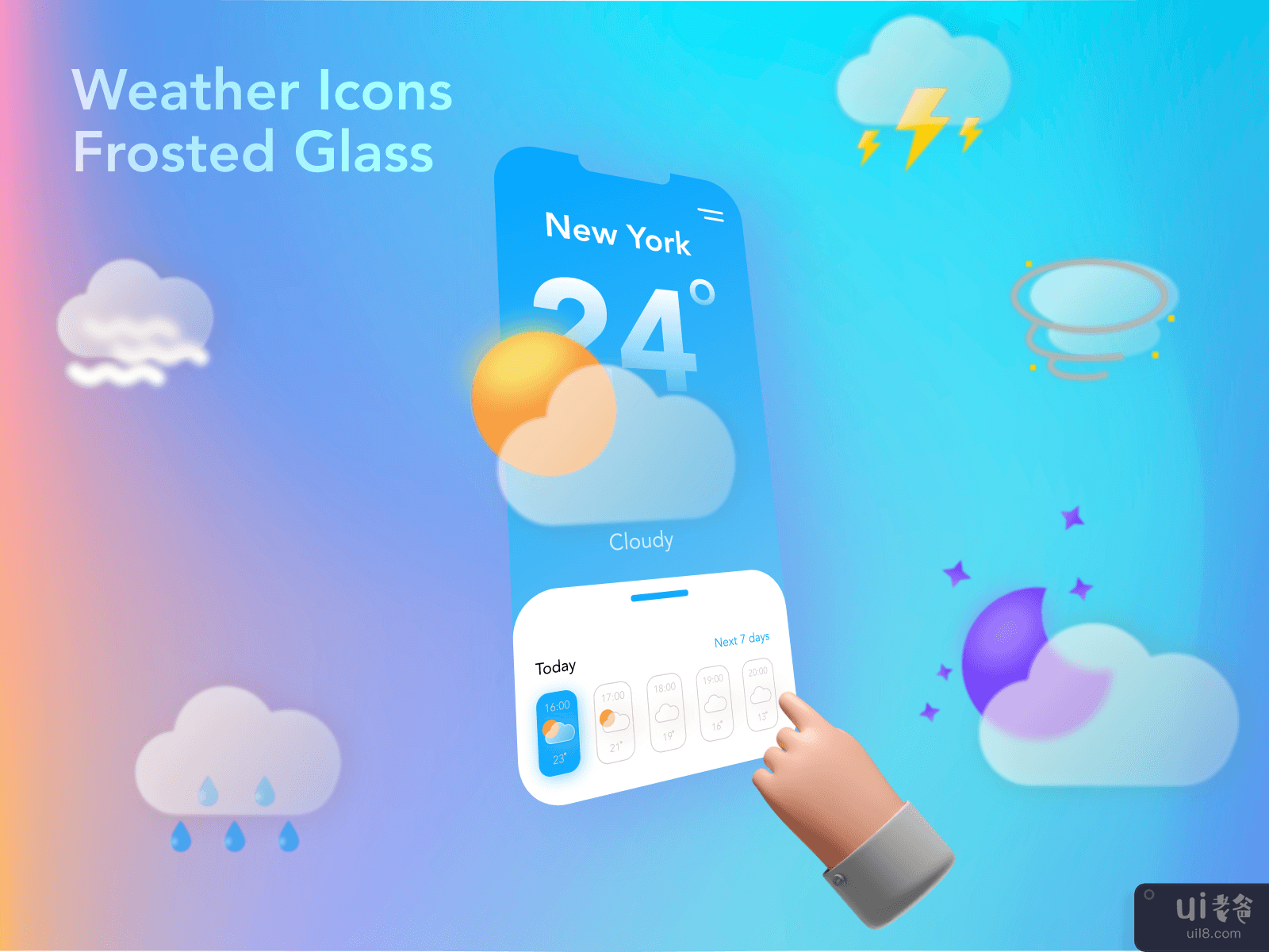 磨砂玻璃天气图标(Frosted Glass Weather Icons)插图