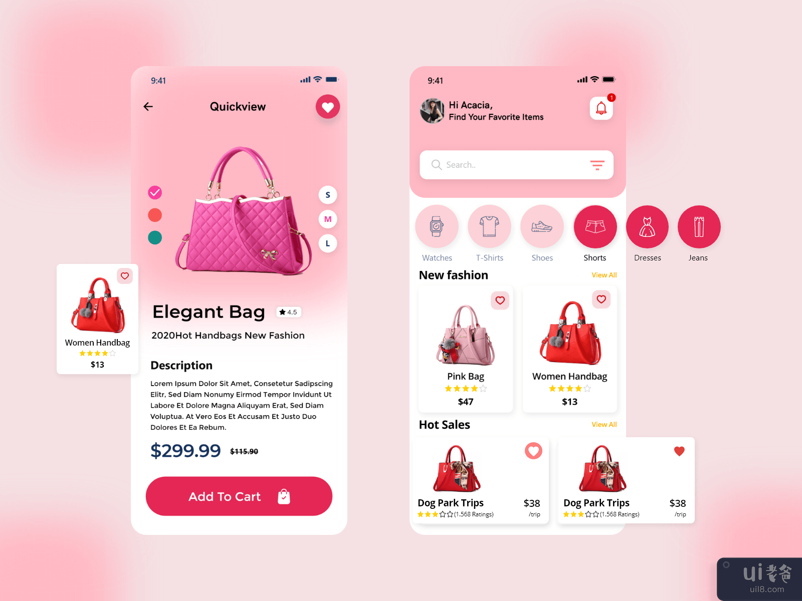 女士包的电子商务应用概念 - 在线购物商店(eCommerce App Concept For Ladies Bag - Online Shopping Store)插图1