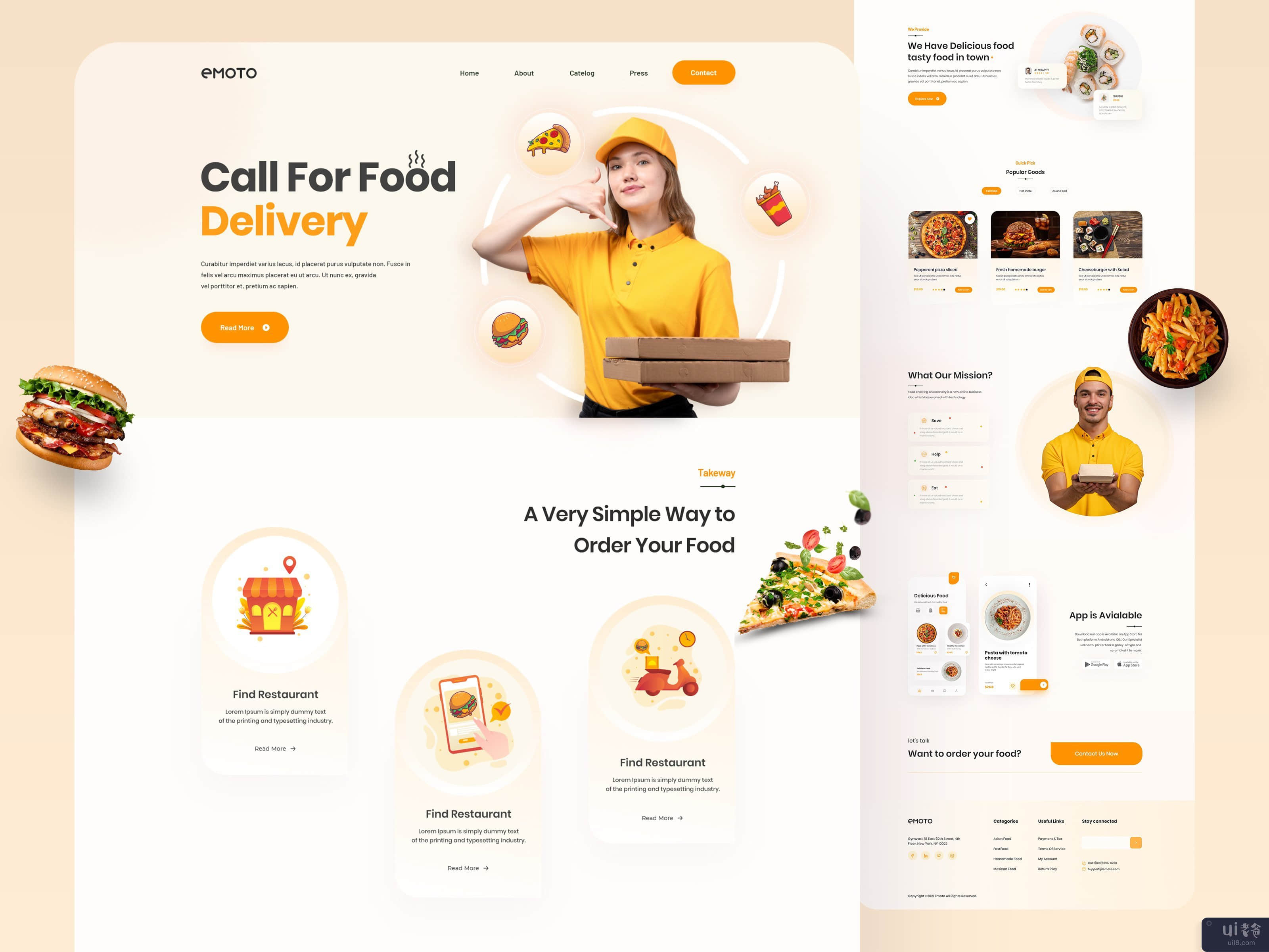 Emoto - 外卖登陆页面设计(Emoto - Food Delivery Landing Page Design)插图1