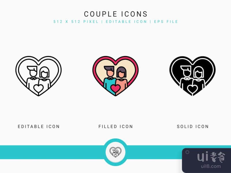 Couple icons set vector illustration with solid icon line style
