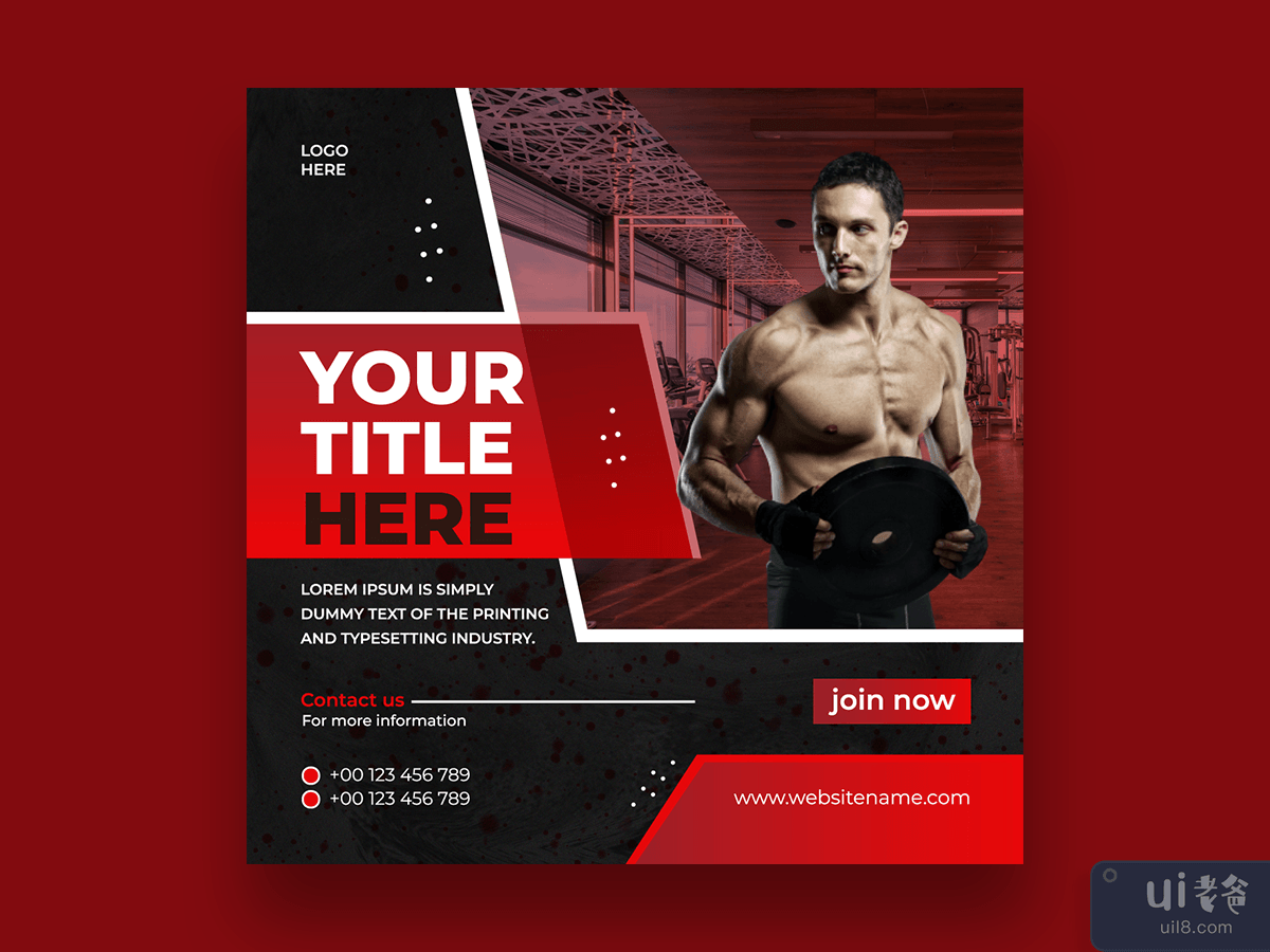 Fitness gym social media post and square flyer template