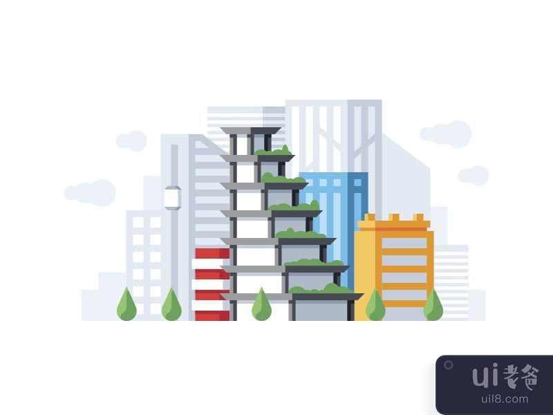Downtown office buildings illustration