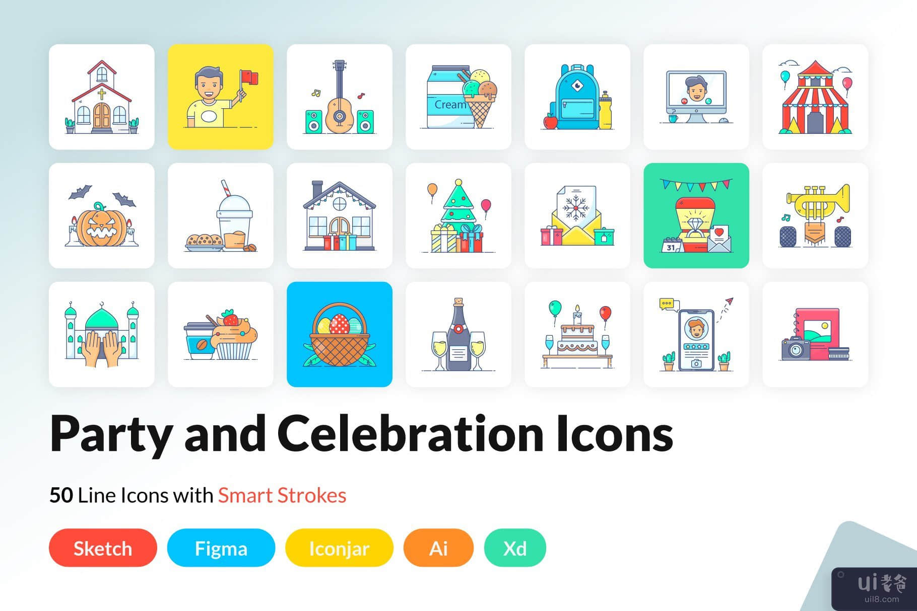 聚会和庆祝活动的图标(Party and Celebration Icons)插图