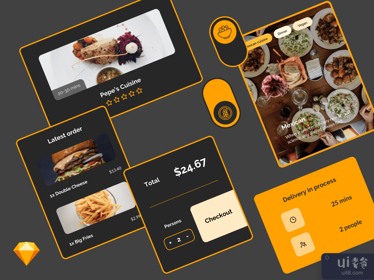 Food Ordering UI Components Dark Mode