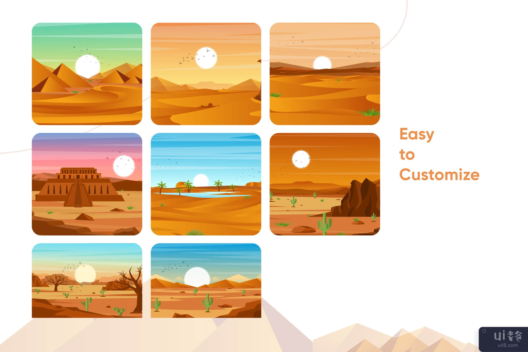15 个沙漠背景插图(15 Desert Backgrounds Illustrations)插图3