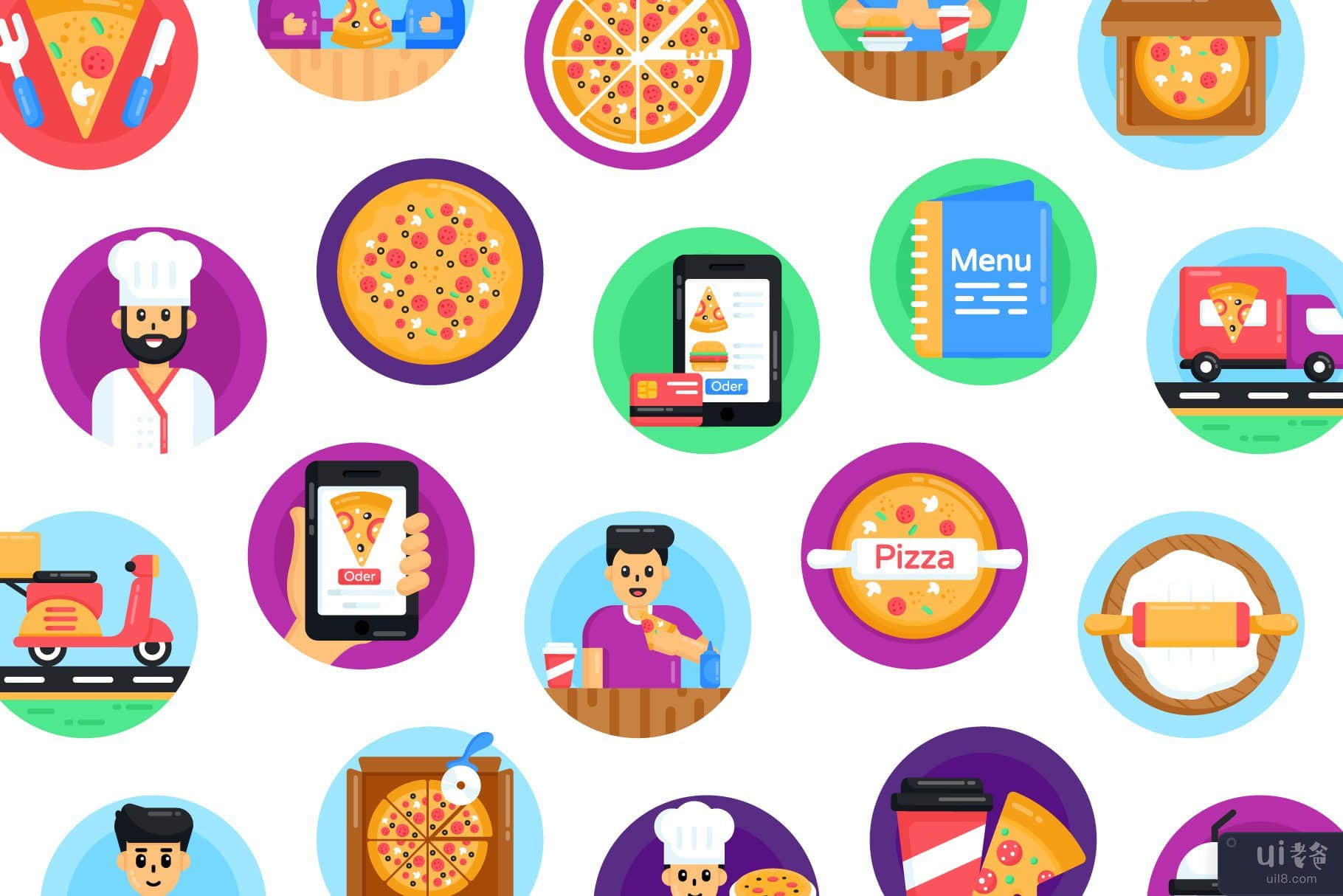 比萨图标-50 比萨巨星矢量(Pizza Icons - 50 Pizza Fests Vector)插图4