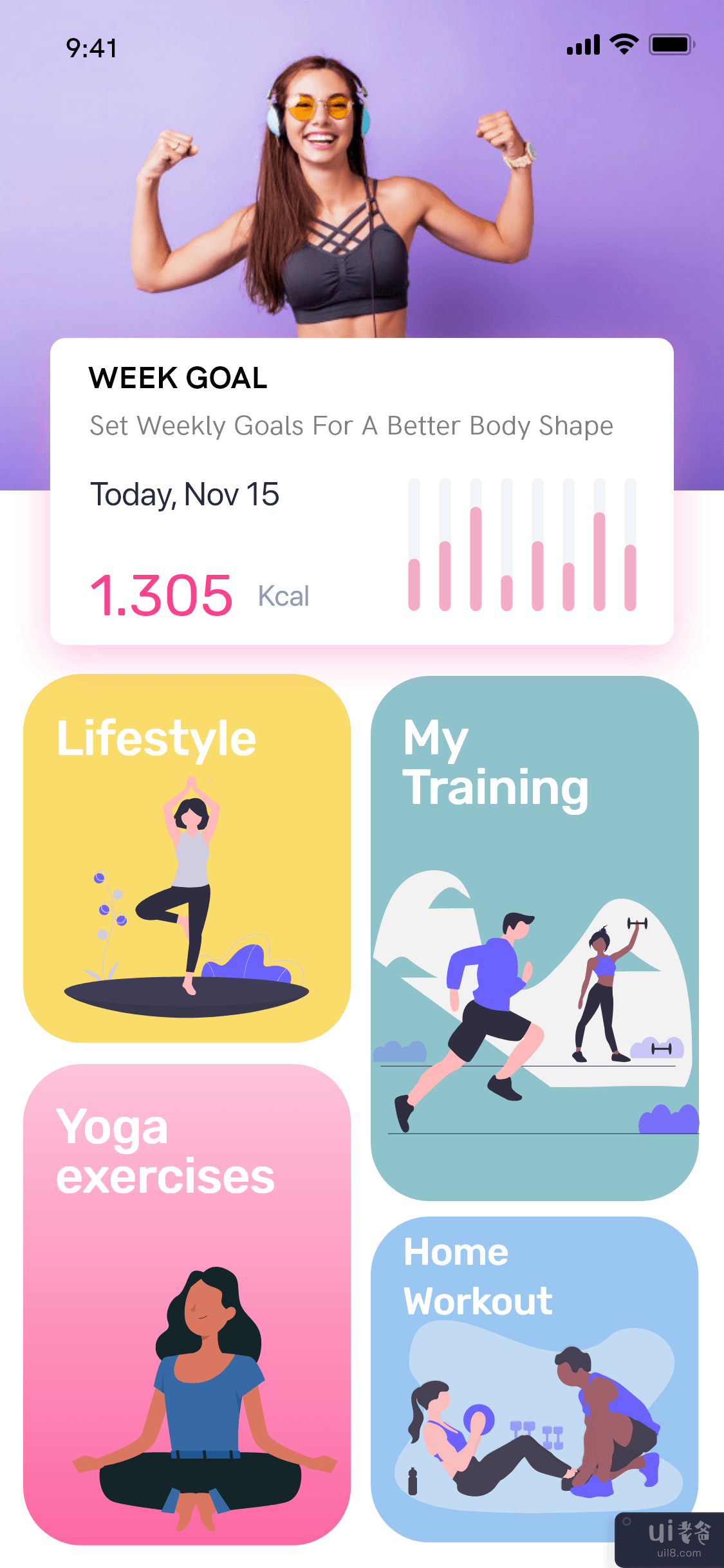 瑜伽应用概念 - 健身应用 UI(Yoga App Concept - Fitness App UI)插图1