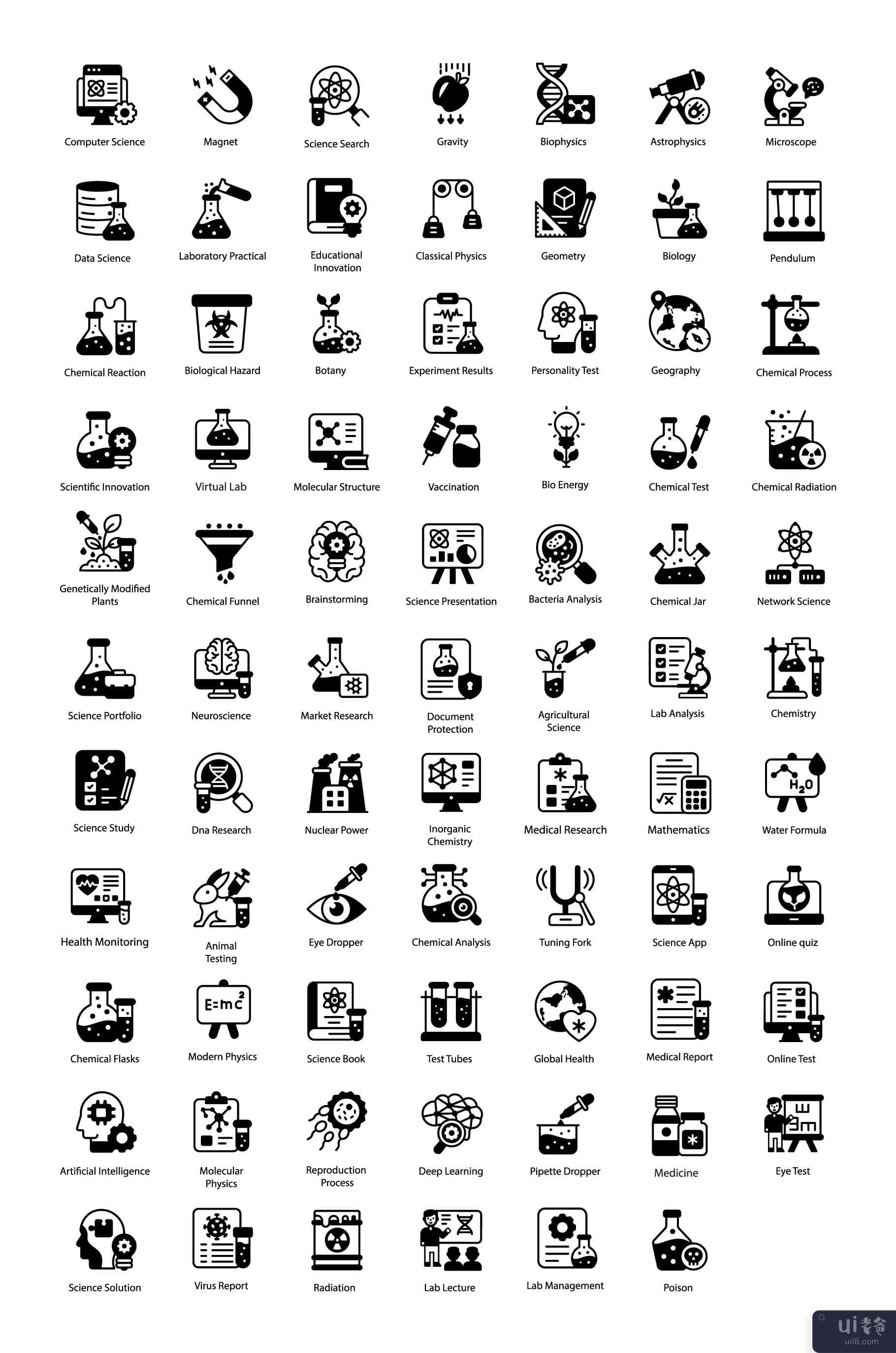 76 个科学和技术字形图标(76 Science And Technology Glyph Icons)插图6