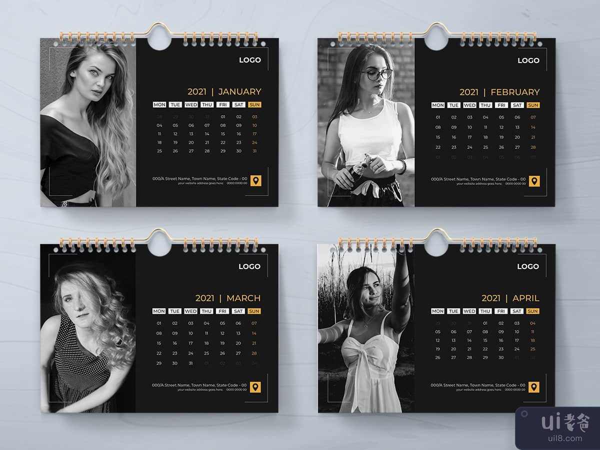 2021 年台历设计模板(2021 Desk Calendar Design Template)插图3