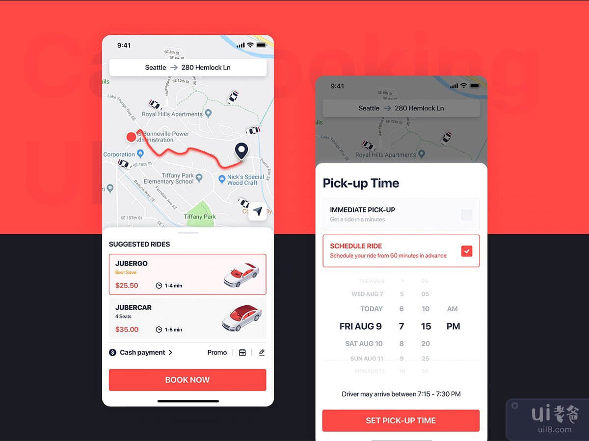 Car Booking UI mobile concept - Pickup Time