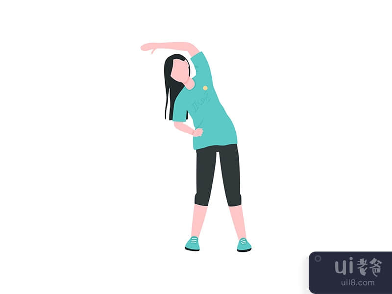 Woman exercising flat color vector faceless character