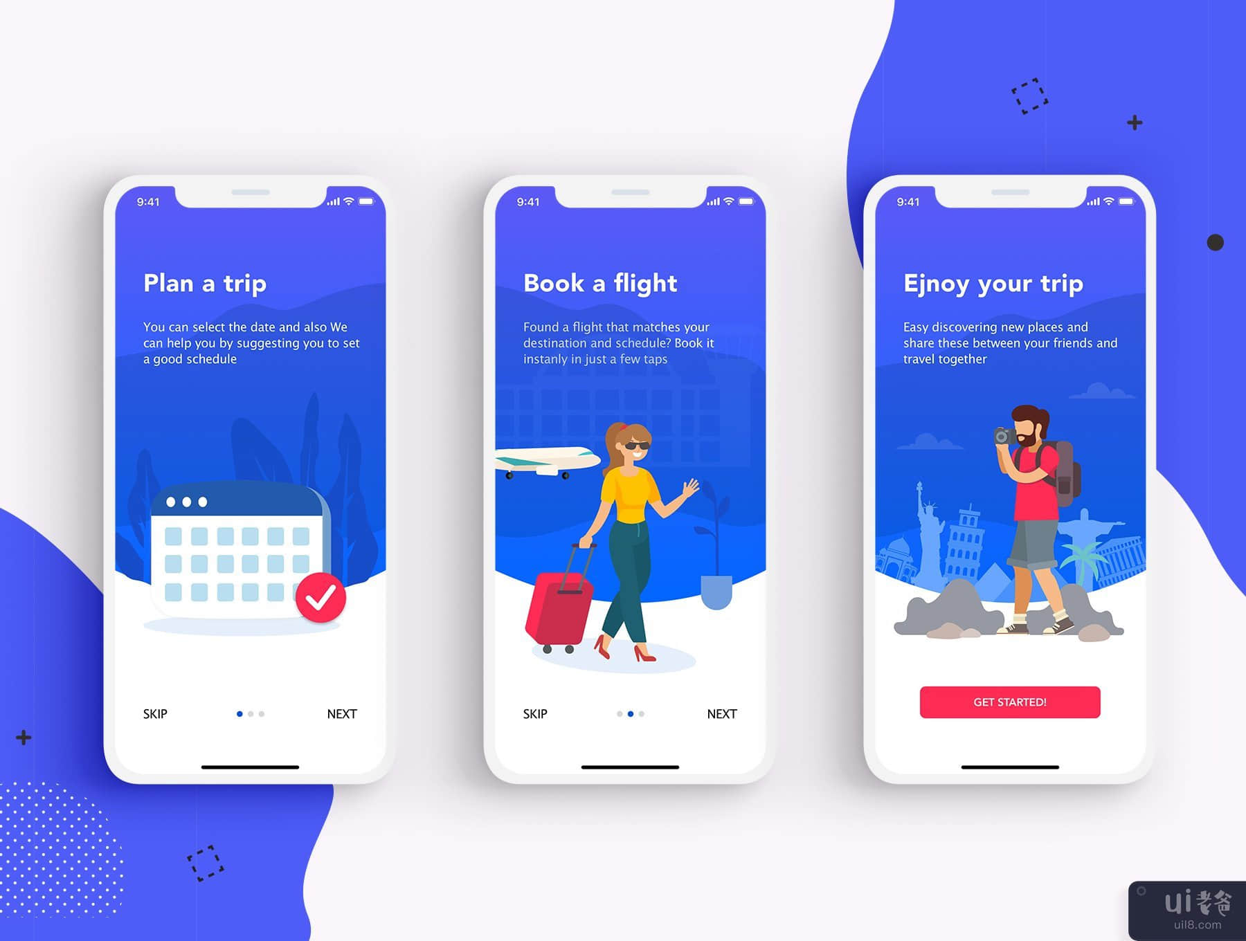 EasyGo - 适用于 ADOBE XD 的旅行应用程序 UI 套件(EasyGo - Travel App UI Kit for ADOBE XD)插图1