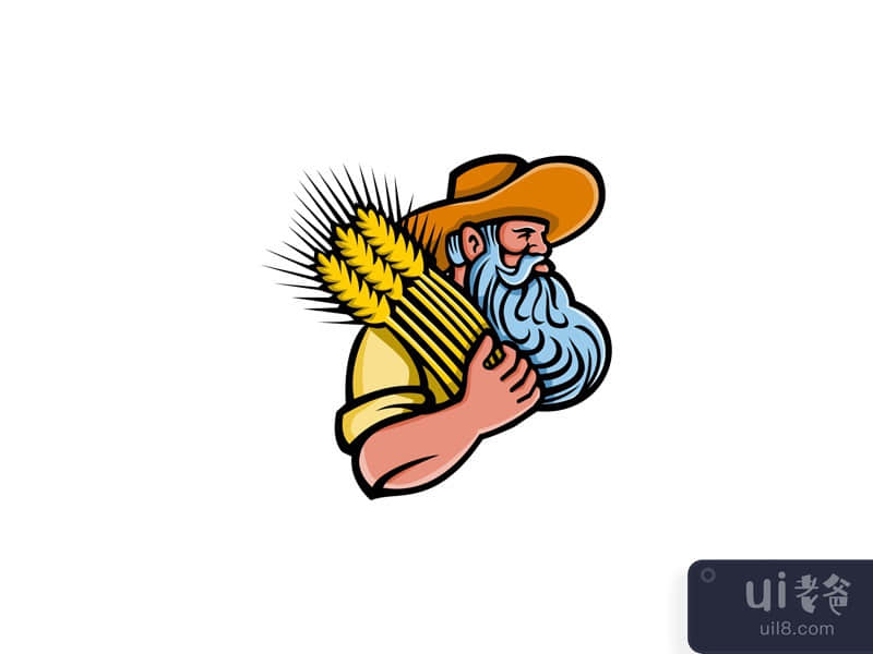 有胡子吉祥物的小麦谷物农民