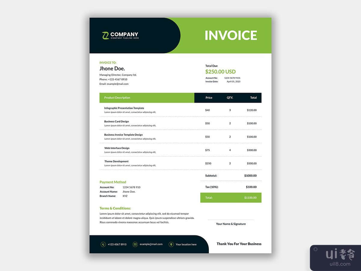 简单的商业发票模板设计(Simple business invoice template design)插图