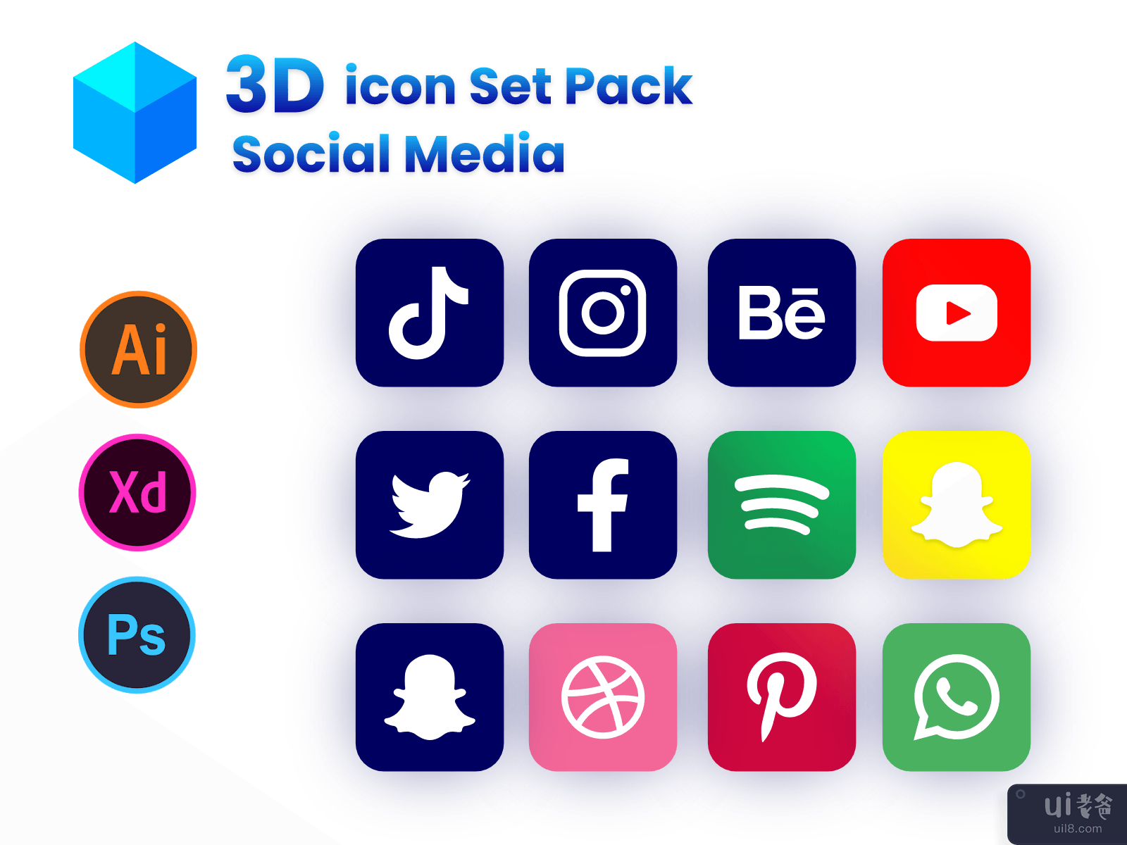 社交媒体 3D 图标集合-彩色图标包(Social Media 3D Icon Collection - Colorful Icon Pack)插图