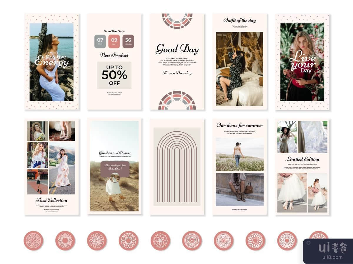 Instagram 订婚帖子和故事模板 - Boho Chic 社交媒体模板(Instagram Engagement Post and Story Template - Boho Chic Social Media Template)插图1
