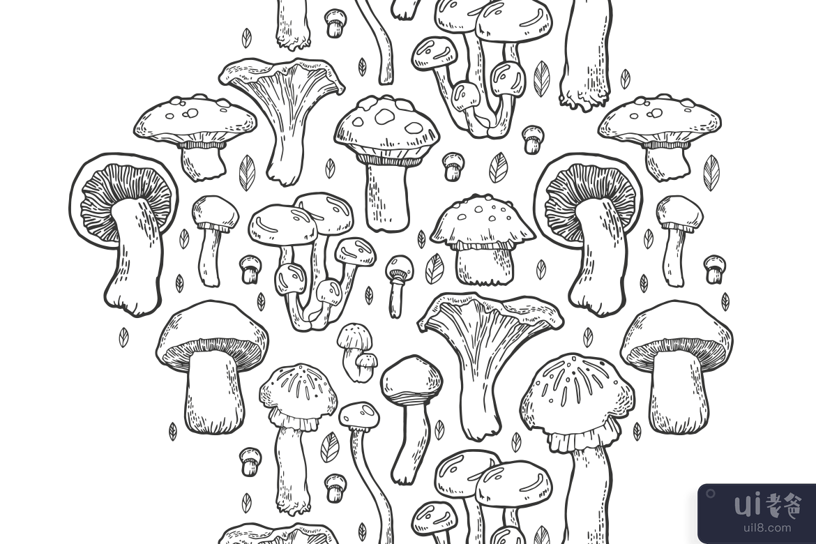 蘑菇手绘图案(Mushroom handdrawn pattern)插图1