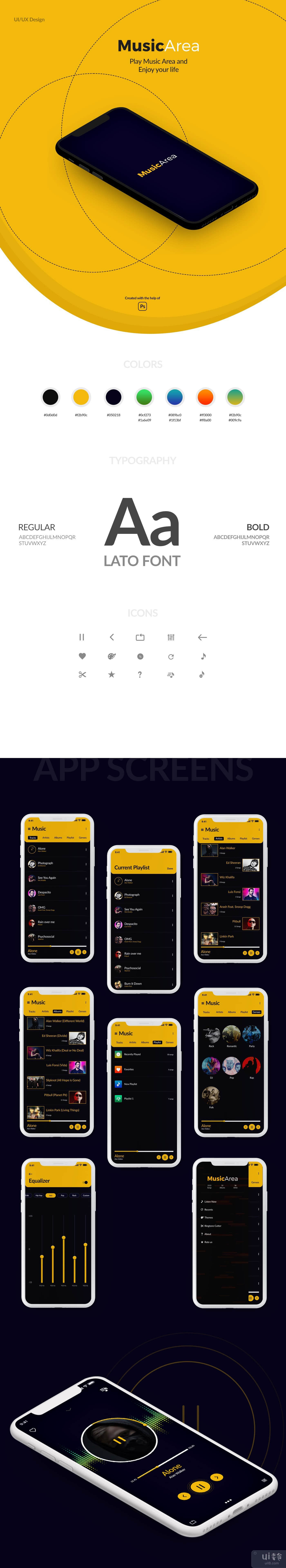 音乐应用界面设计(Music App UI Design)插图
