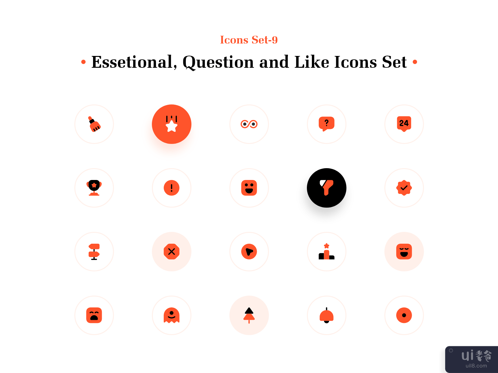 基本、问题和类似图标集(Essetional, Question and Like Icons Set)插图