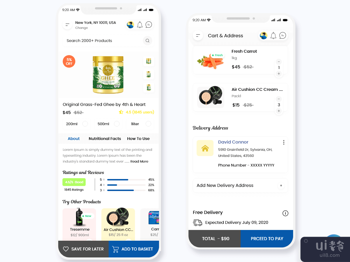 在线杂货店移动应用程序 UI 套件(Online Grocery Shop Mobile App UI Kit)插图2