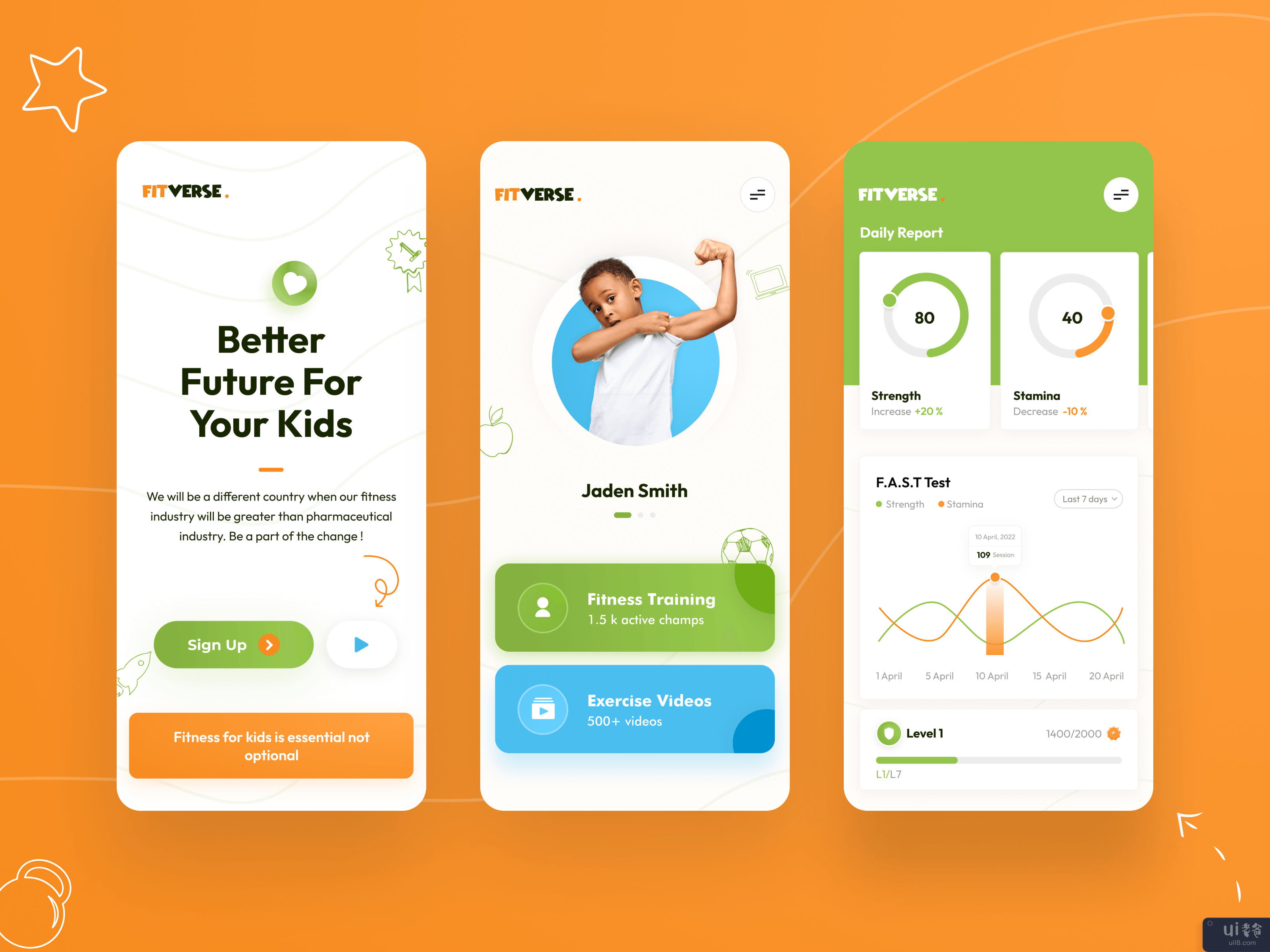 儿童健身应用程序用户界面(Kids Fitness App UI)插图