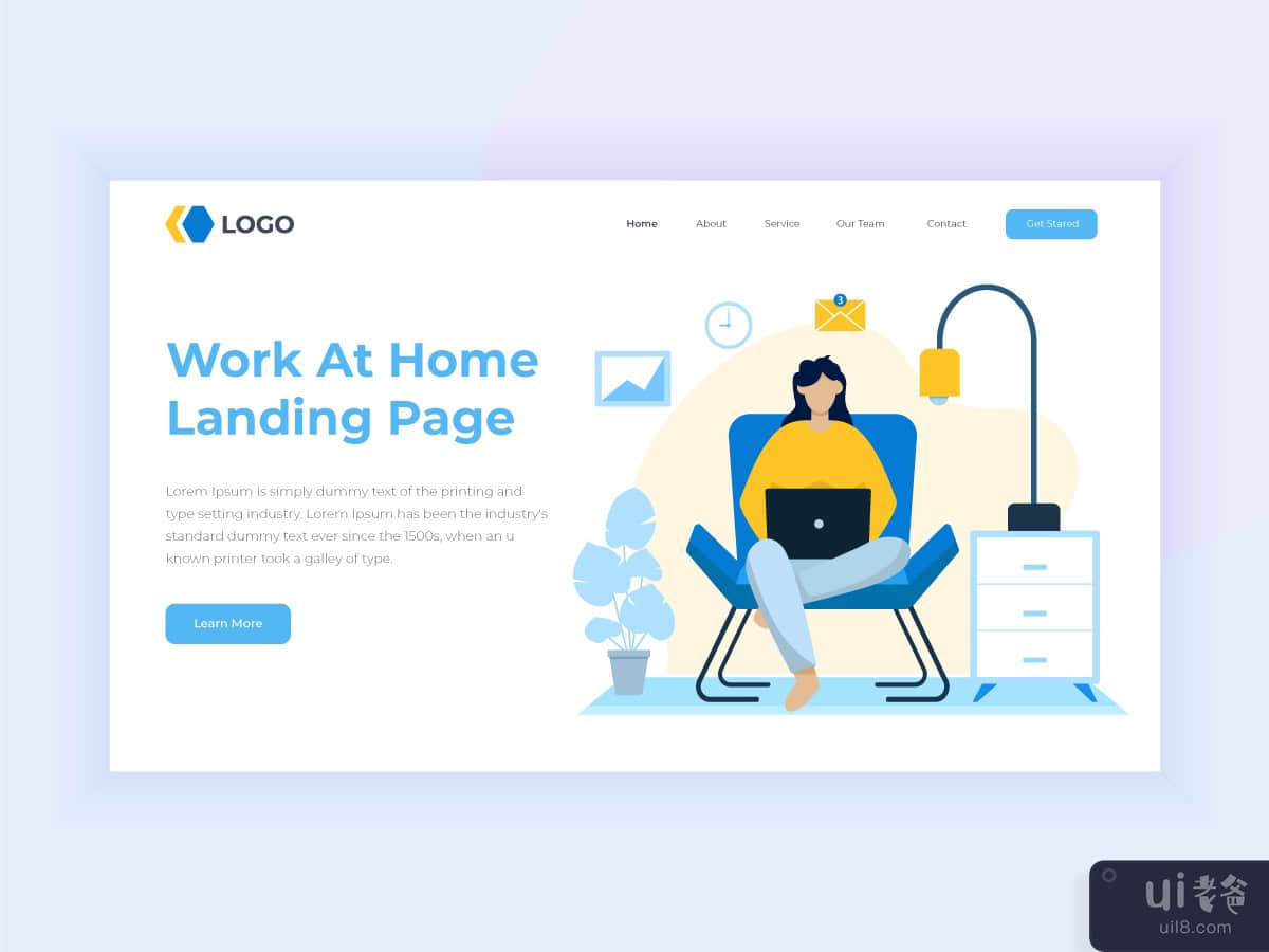 Work at home UI landing page design 