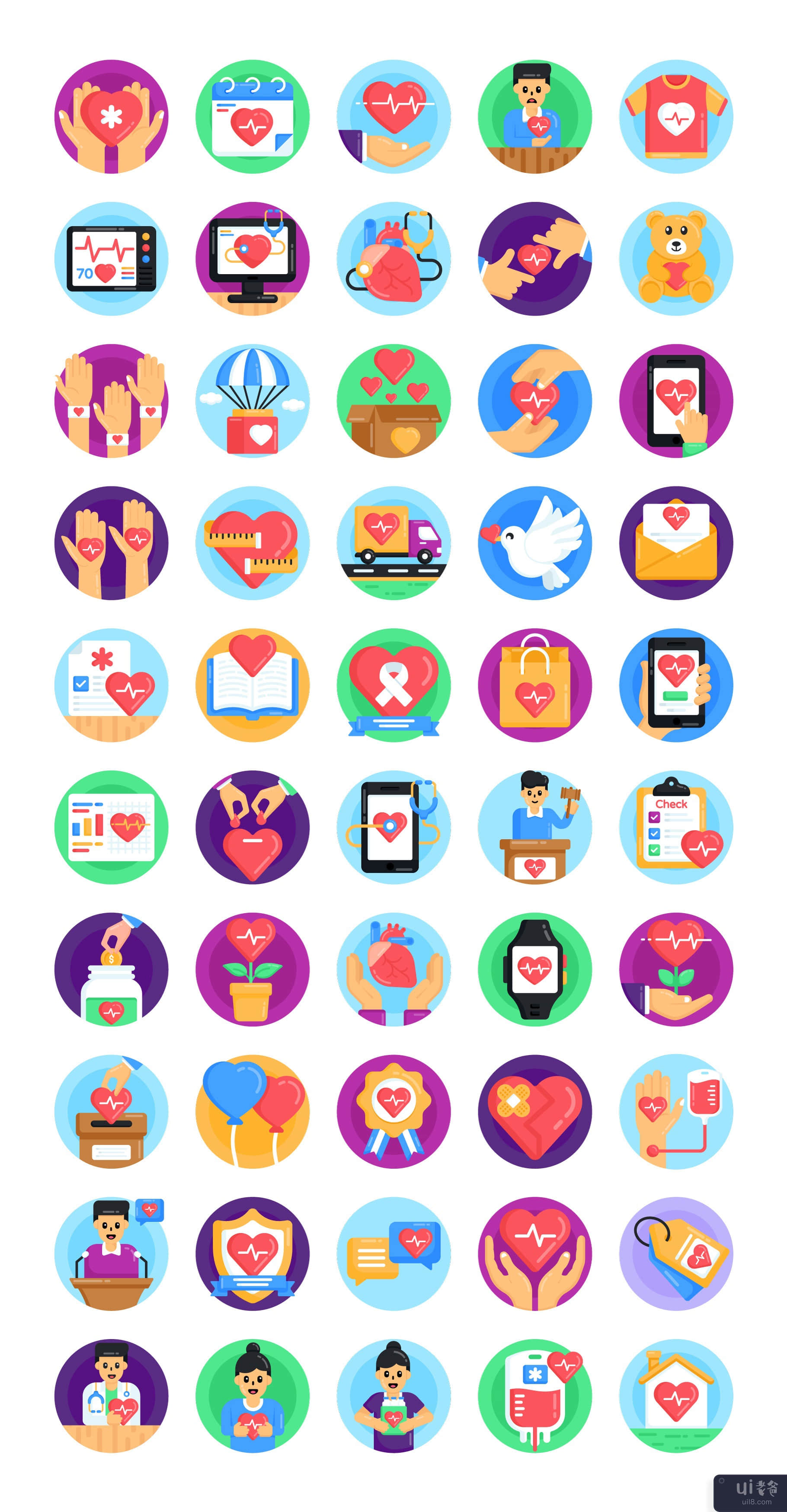 50 个世界心脏日矢量图标(50 World Heart Day Vector Icons)插图