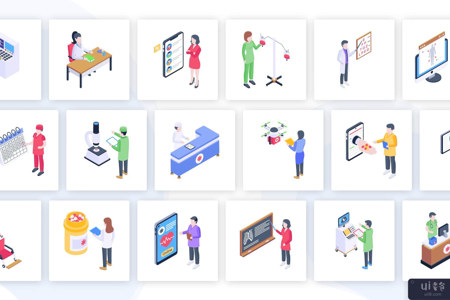 50 个等距护理向量(50 Isometric Nursing Vectors)插图2