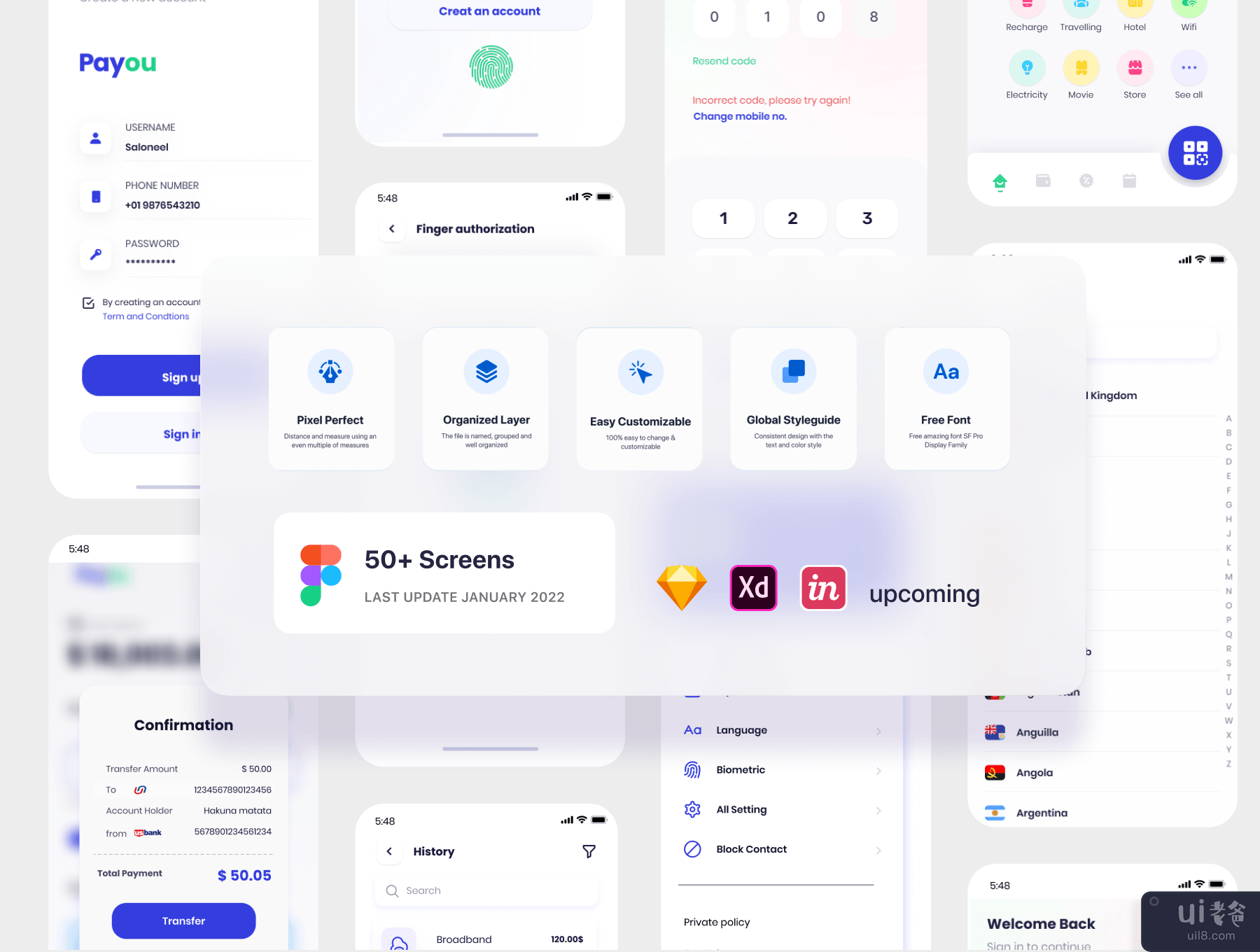 Payou 电子钱包和银行应用程序 UI 套件(Payou e-wallet & banking app UI kit)插图