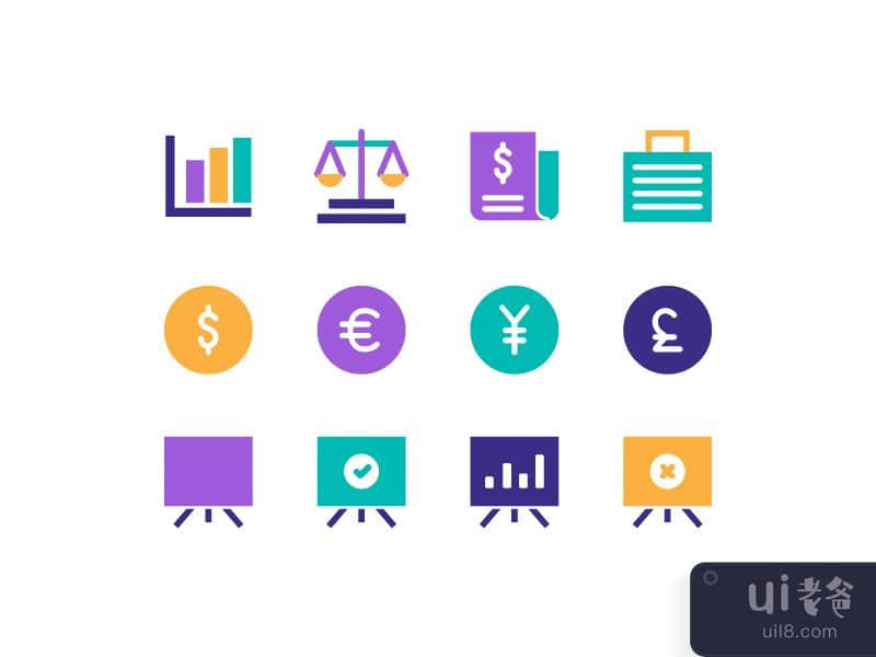 Finance office business icon set vector isolated