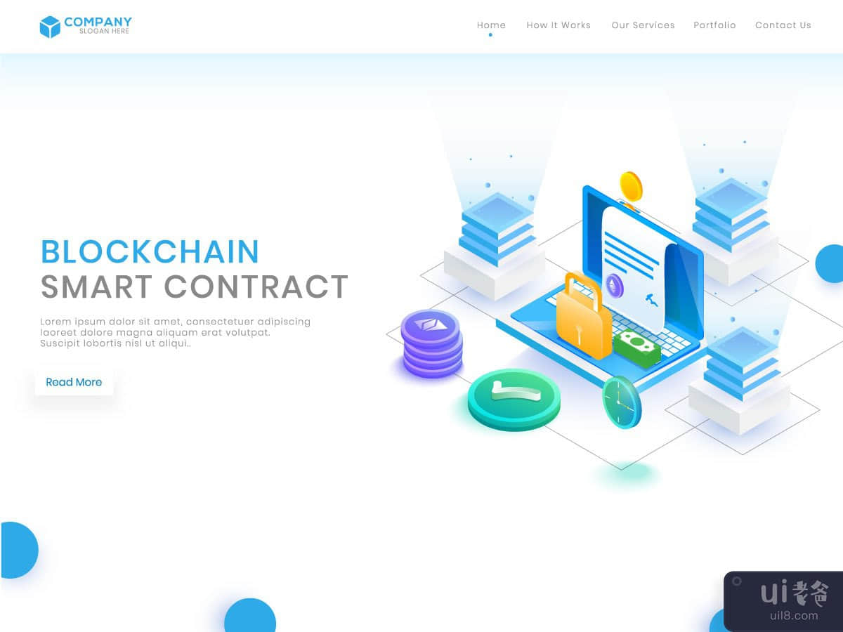 Isometric blockchain contract concept with blocks
