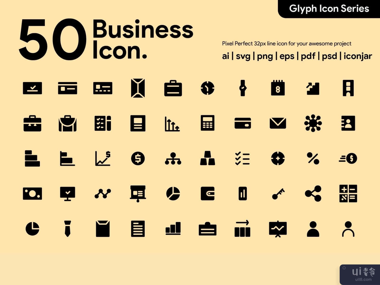 Kawaicon - 50 Business Glyph Icon Set