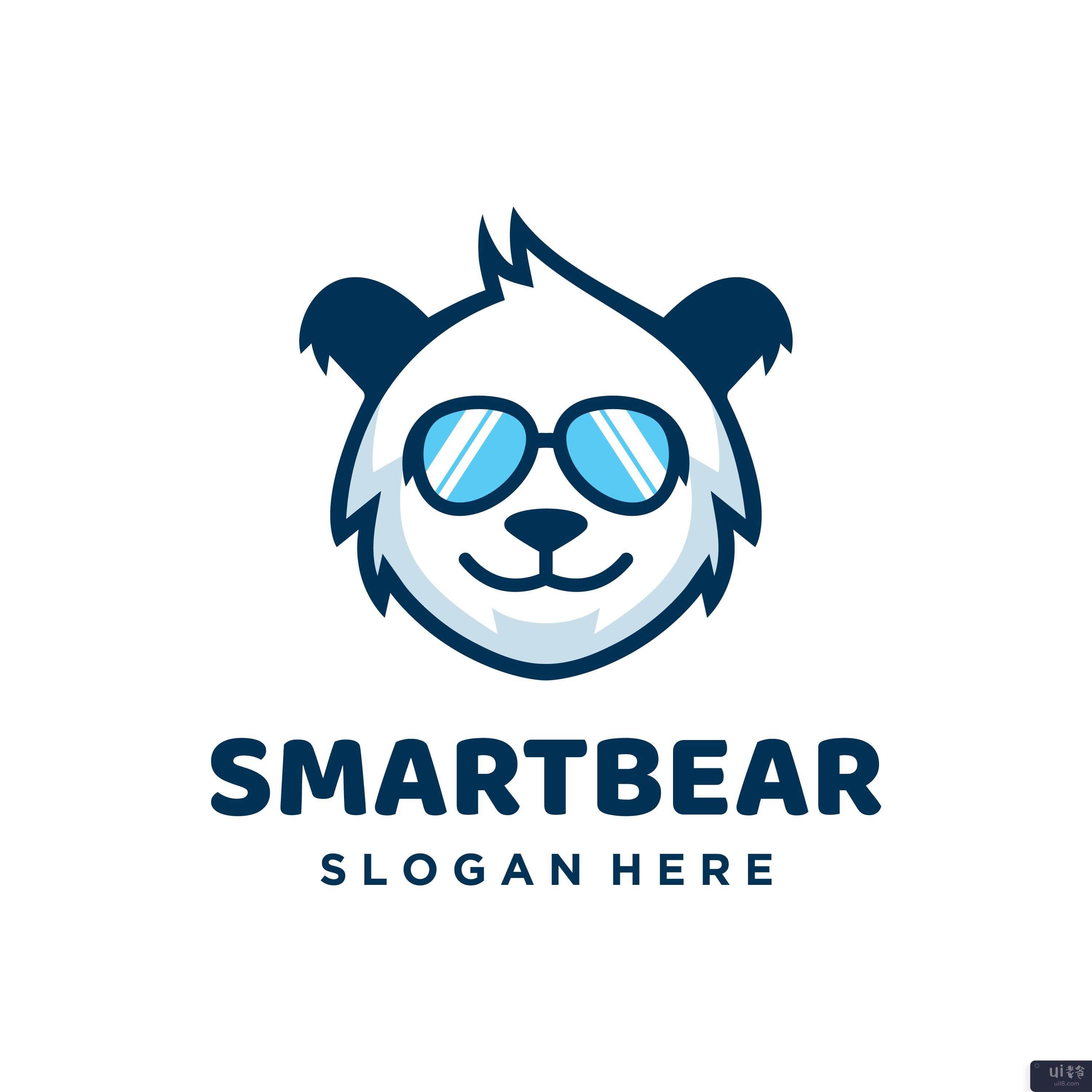 太阳镜标志设计模板矢量中的智能熊(Smart bear in sunglasses logo design template vector)插图