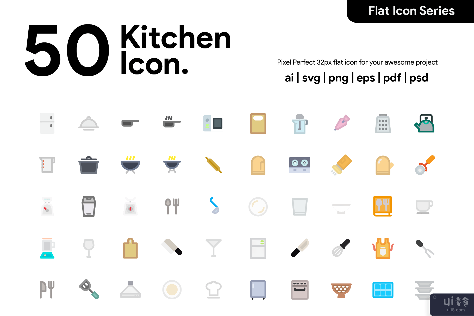 50 厨房图标平(50 Kitchen Icon Flat)插图6