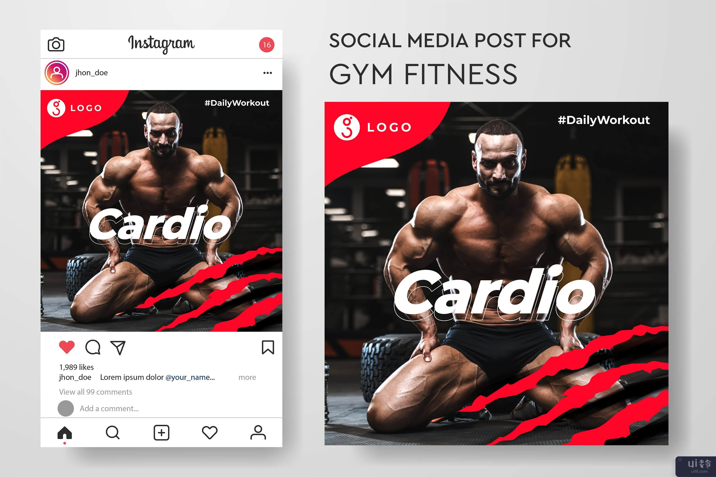 健身房健身的社交媒体帖子模板集合(Social media post template collection for gym fitness)插图6